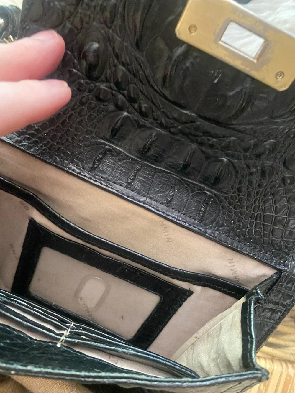 Brahmin - vintage Black Croc-Embossed Leather Crossbody with Tassel